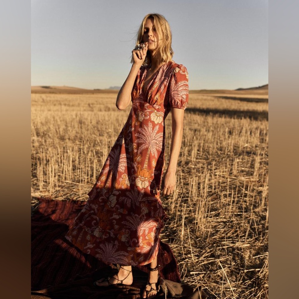 like new M ZARA PRINTED MIDI DRESS ZW COLLECTION